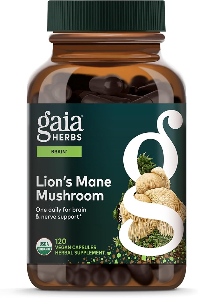Gaia Herbs Lion's Mane Mushroom - Brain Health Support* - 120 Vegan Capsules (120 Servings)
