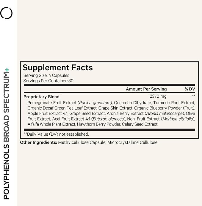 Codeage Polyphenols Broad Spectrum Supplement - Blend of 15 Berries, Fruits, and Botanical Extracts, Decaf Green Tea Leaf, Quercetin, Resveratrol, Pomegranate, Turmeric - Non-GMO - 120 Capsules