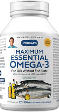 ANDREW LESSMAN Maximum Essential Omega-3 Mint - 360 Softgels - Ultra-Pure, High Potency Omega-3 Oils. High DHA, No Stomach Upset, No Contaminants, No Mercury. Small Easy to Swallow Softgels