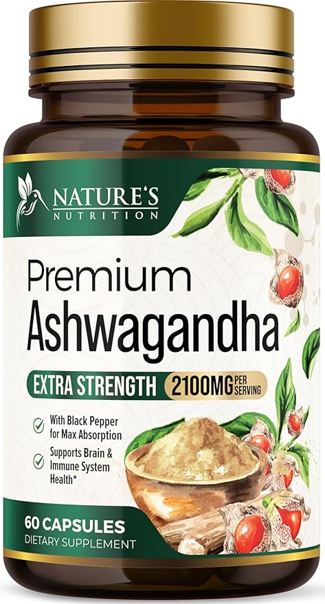 Ashwagandha Supplements - Premium Ashwagandha Capsule for Women & Men, Natural Antioxidant Support Ashwa Root Extract, Extra Strength Calm Support with Black Pepper, Vegan - USA Bottled - 60 Capsules