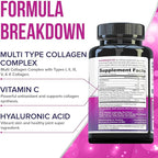 Multi Collagen Peptides Capsules for Women - Hydrolyzed Collagen for Women Pills with Types I II III V & X Plus Vitamin C & Hyaluronic Acid for Beautiful Hair Skin and Nails - 30 Servings