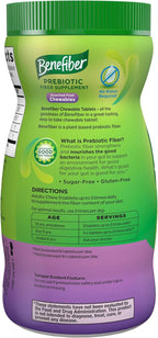 Benefiber Chewable Prebiotic GLP-1 Friendly Fiber Supplement Tablets for Digestive Health, Assorted Fruit Flavors - 100 Count