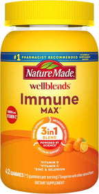 Nature Made Wellblends ImmuneMAX Gummies, Vitamin C, Zinc, and Vitamin D3, Immune Support Supplement, 42 Tangerine Flavor Gummies