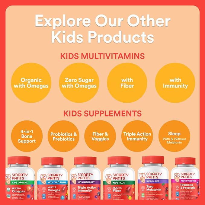 SmartyPants Kids Multivitamin Gummies with Omega 3 DHA/EPA, Vitamins D3, C, B12, B6, A, K, and Zinc, Gluten Free, Clean Label, Three Fruit Flavors, 60 Gummies (30 Day Supply)