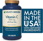 Nature's Wonder Vitamin C 1000 mg with Rose Hips Tablets for Immune Health, 250 Servings, 250 count