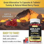 Shilajit Gummies with 85+ Trace Minerals Supplement, Shilajit for Men & Women - 60 Mixed Berry Flavored Gummies