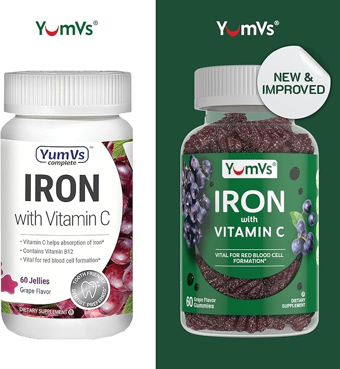 Iron Gummies Supplement with Vitamin C – 10 mg Iron Supplement – Great-Tasting Gummies Grape Flavor – Supports Immune Health & Helps with Iron Deficiency – Vegan, Kosher, Non-GMO – 60 Count