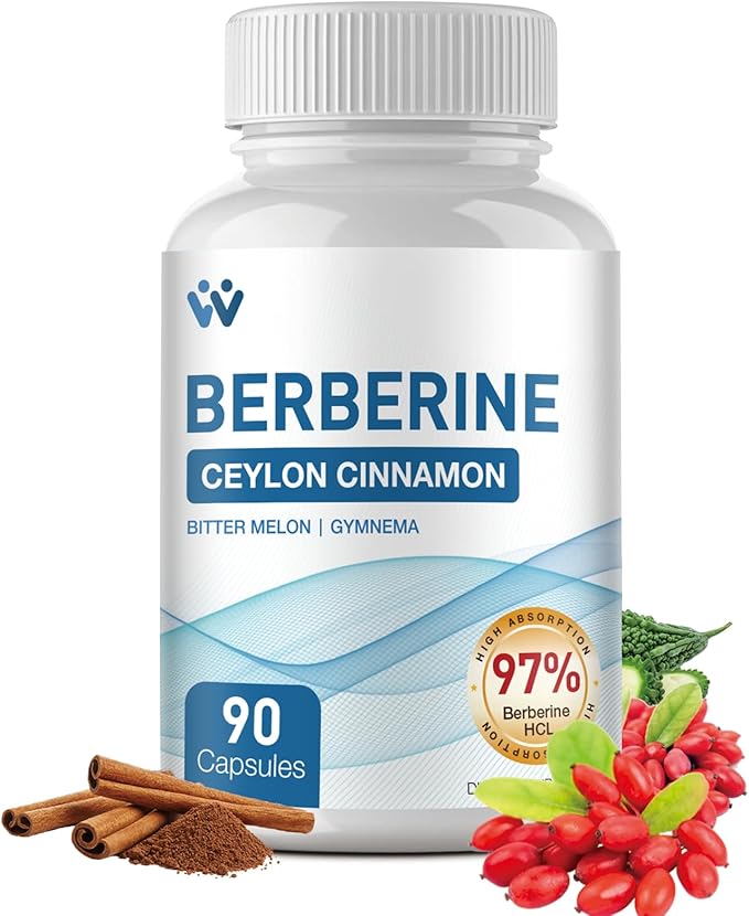 Berberine Supplement 1500mg - Berberine with Ceylon Cinnamon, Berberine HCl 97% Purity Complex Supplements, Non-GMO Vegan, 90 Capsules