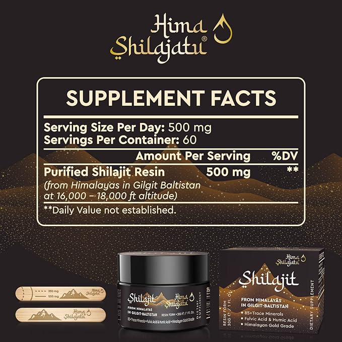 Hima Shilajatu Shilajit Purest Himalayan Organic Shilajit Resin - Gold Grade 100% Purity Shilajit with Fulvic Acid & 85+ Trace Minerals Complex for Energy & Immune Support, 30 Grams (2 Months Supply)