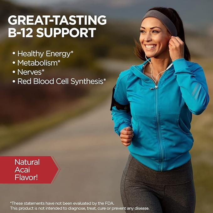 KAL Vitamin B-12 Methylcobalamin Lozenges 5000mcg, Healthy Energy, Metabolism, Nerve & Red Blood Cell Support,* Optimal Absorption, Natural Acai Flavor, Vegan, Sugar Free, 60 Servings, 60 Lozenges