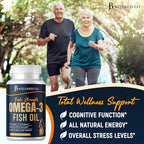 Triple Strength Omega 3 Fish Oil 3750 mg - EPA & DHA - Over 3000mg Omega-3 Fatty Acids - 1350mg EPA + 900mg DHA - Best Essential Fatty Acids, Burpless Fish Oil - 90 Count