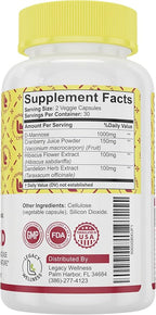 Legacy Wellness Cran-Hibi-D: D Mannose with Cranberry, Hibiscus & Dandelion Capsules - Urinary Tract Health - Natural Cleanse, Bladder Support, Detox Flush, Herbal UT Supplement Pills for Men & Women