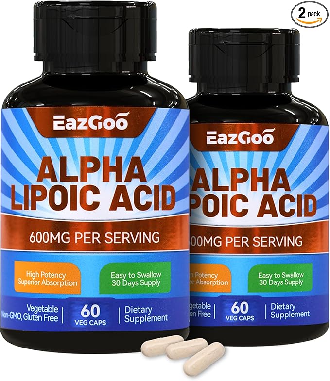 2 Pack Alpha Lipoic Acid Supplement, Alpha Lipoic Acid 600mg Per Serving, Vegan, Gluten Free, Non-GMO ALA Supplement, 120 Vegetable Capsules