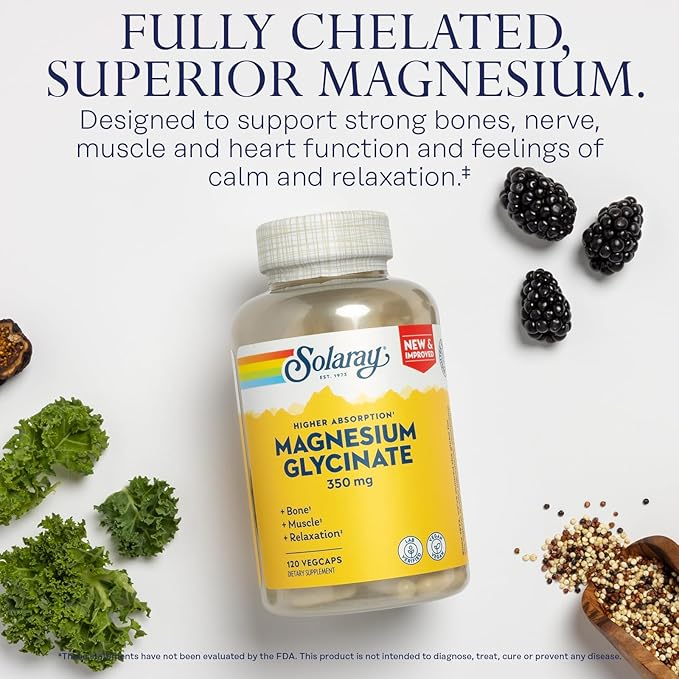 SOLARAY Magnesium Glycinate and Vitamin D3 K2 Bundle - High Absorption Chelated Magnesium Bisglycinate and 5000 IU Vitamin D - 120 VegCaps (30 Servings) of Magnesium, 60 VegCaps (60 Servings) of D3 K2