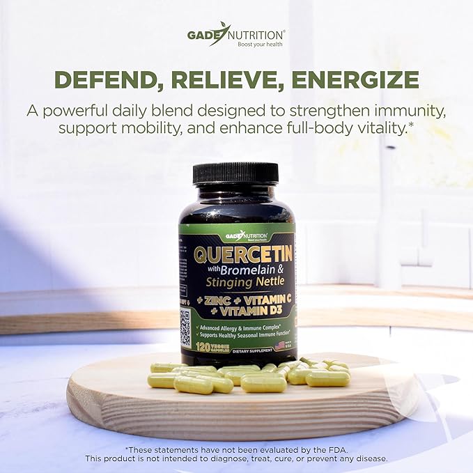 Quercetin with Vitamin C and Zinc - Nettle Quercetin - Quercetin 500mg - Quercetin with Bromelain - Zinc Quercetin + Vitamin D3 - 120 Veggie Caps - (Non-GMO, Gluten-Free, Vegan) - 4 Month Supply