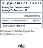 Vital Nutrients Vitamin K2-7 - Promotes Cardiovascular, Heart, Bone Health* - Vitamin K2 + MK7 - Vegan Supplement - Gluten, Dairy, Soy Free - Non-GMO - 60 Capsules