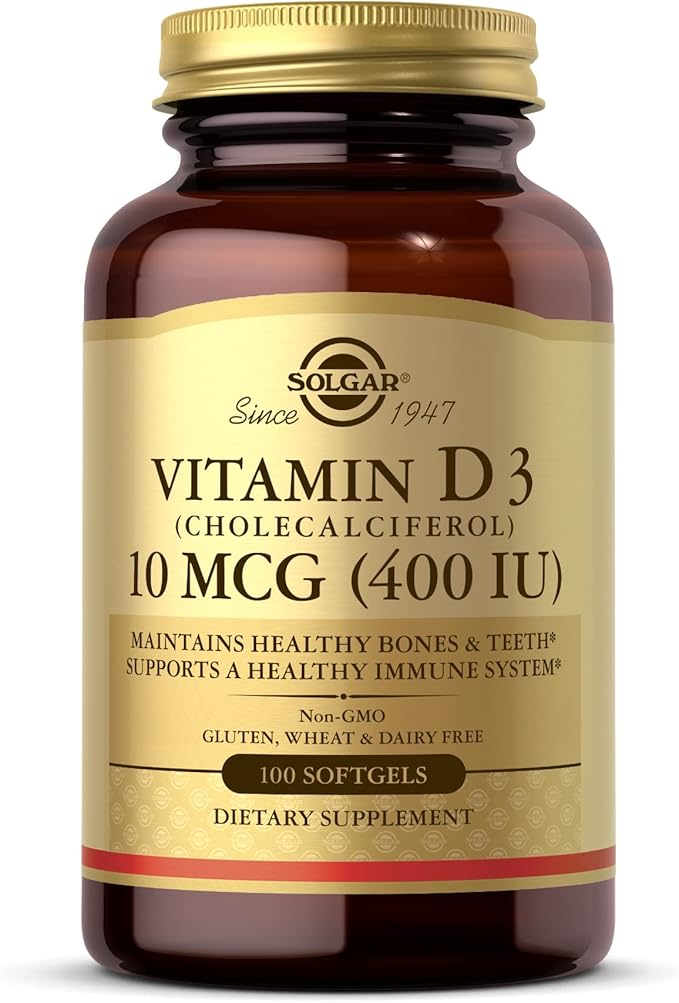 Solgar Vitamin D3 (Cholecalciferol) 10 MCG (400 IU), 100 Softgels - Helps Maintain Bones & Teeth - Immune System Support - Non-GMO, Gluten Free, Dairy Free - 100 Servings