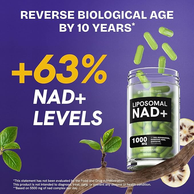 Liposomal NAD Supplement for Women w/Noni | 5-in-1 NAD Resveratrol Supplement w/Berberine & Quercetin | Pure NMN Powder Alternative | Supports Anti Aging & NAD+ Levels | 120 caps - 2 Packs