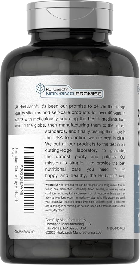 Horbäach Strontium Citrate 940 mg | 180 Capsules | Non-GMO & Gluten Free Supplement
