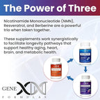 GENEX NMN, Resveratrol, and Berberine Power Pack Supplements | 250mg Nicotinamide Mononucleotide (NMN), Ultra Strength 500mg Resveratrol, & AMPK Activator Berberine 500mg for Healthy Aging (3 Bottles)