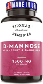 Thomas' all-natural Remedies D-mannose 1200mg - with Cranberry and Dandelion - Natural Urinary Tract and UTI Health Support - Best dmannose Capsules - NO fillers, All-Natural, Vegan - 120 Capsules