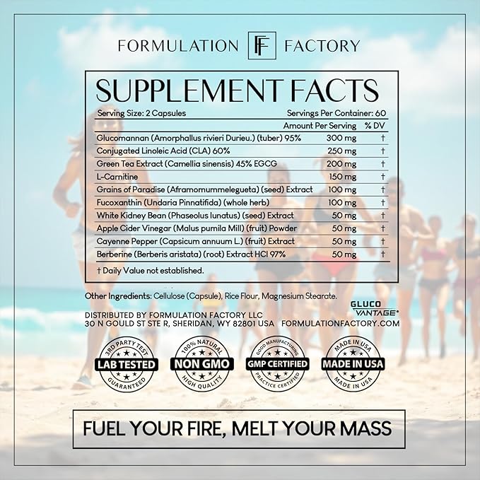 Formulation Factory Melt Mode 10-in-1 Weight Support, Metabolism Booster & Appetite Control with Green Tea, L-Carnitine, CLA, Glucomannan & More (4 Month Supply, 240 Capsules)