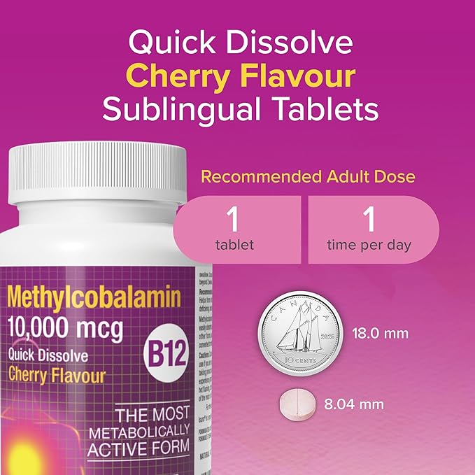 Natural Factors Methylcobalamin 10,000 mcg - Vitamin B12 Supplement in Metabolically Active Form - Supplement Supports Cell Formation & Energy Production - 30 Chewable Tablets (30 Servings)