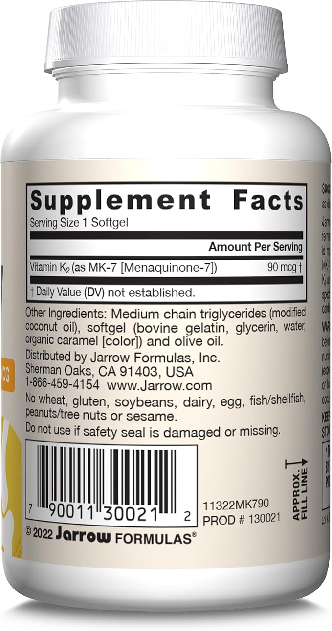 Jarrow Formulas MK-7 90 mcg - Bioactive Form of Vitamin K2-90 Servings (Softgels) - for Bone & Cardiovascular Health - Vitamin K2 MK-7 Dietary Supplement - Gluten-Free