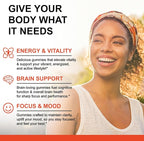 Vitamin B Complex Gummies for Women & Men - Vitamin B12, B1, B2, B3, B5, B6, B7 & B9 - B Complex with Vitamin C & Choline - Energy & Immune Support* - Vegan, Sugar Free, Peach Flavor - 60 Gummies