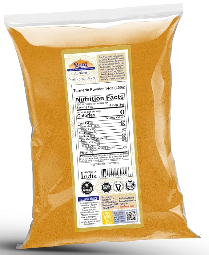 Rani Turmeric (Haldi) Root Powder Spice, (High Curcumin Content) 14oz (400g) ~ All Natural | 100% Pure, Salt Free | Vegan | Gluten Friendly | NON-GMO | Kosher | Indian Origin