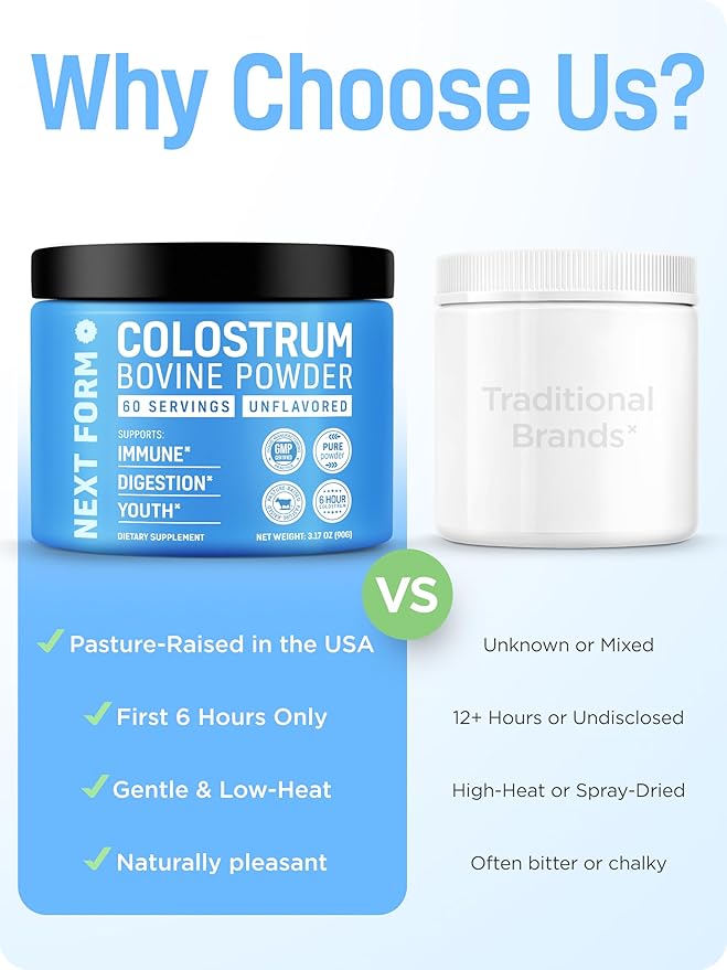 Bovine Colostrum Powder for Women &Men Source of IgG & IgA Grass-Fed, Pure Bovine Colostrum for Gut Health, Immune Support, Muscle Recovery & Wellness, Unflavored - 3.17 Oz - 60 Servings (Made in USA)
