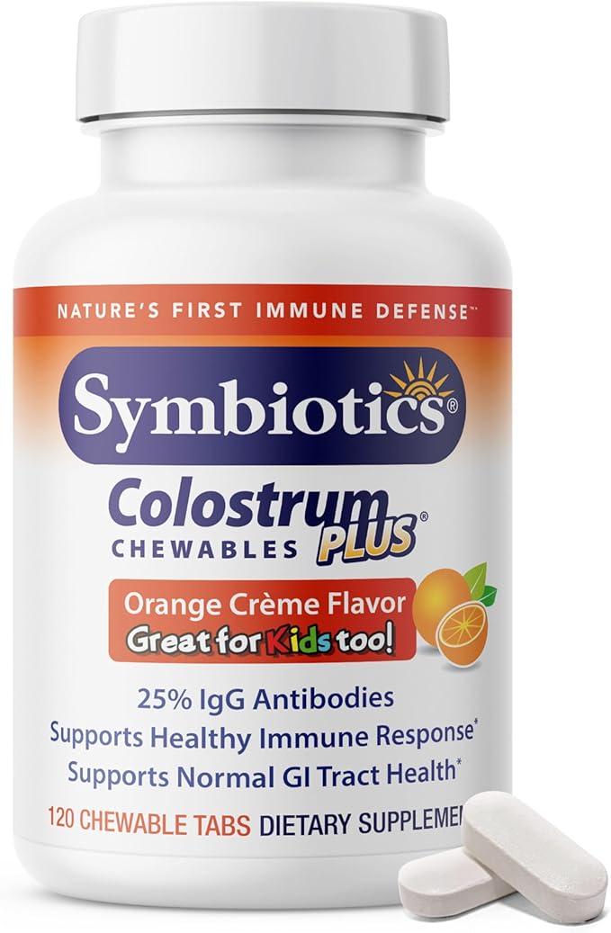 Symbiotics Naturade Colostrum Chewable Tablets Immune & Digestive Support with Lactoferrin, Gluten Free, Low Sugar, Easy Daily Wellness Nutrition (120 Count - Orange Cream)