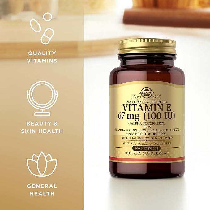 Solgar Vitamin E 67 mg (100 IU) - 100 Softgels, Pack of 2 - Antioxidant Support - Gluten & Dairy Free - 200 Total Servings