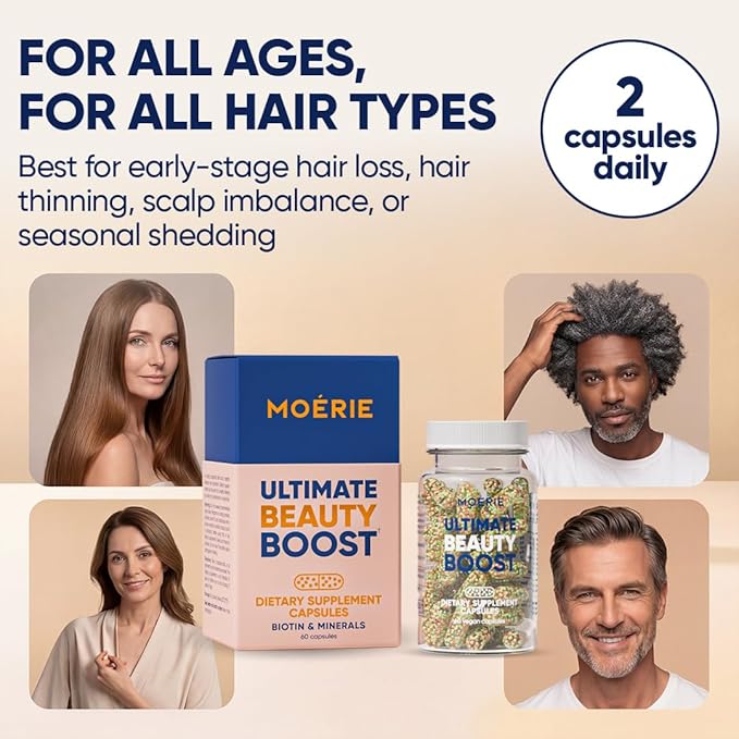 Moerie Ultimate Hair Growth Supplements for Women & Men - Hair, Skin, Nails Vitamins with Biotin & Minerals - for Thicker, Fuller Hair & Hair Loss Treatment - 360 Capsules