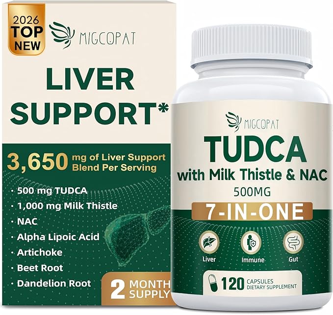Migcopat 7-in-One TUDCA Supplement, 3650mg with Milk Thistle, NAC, Alpha Lipoic Acid, Dandelion Root, Bile Salts TUDCA for Liver Cleanse Detox & Repair, Bile Flow and Digestive Support - 120 Capsules