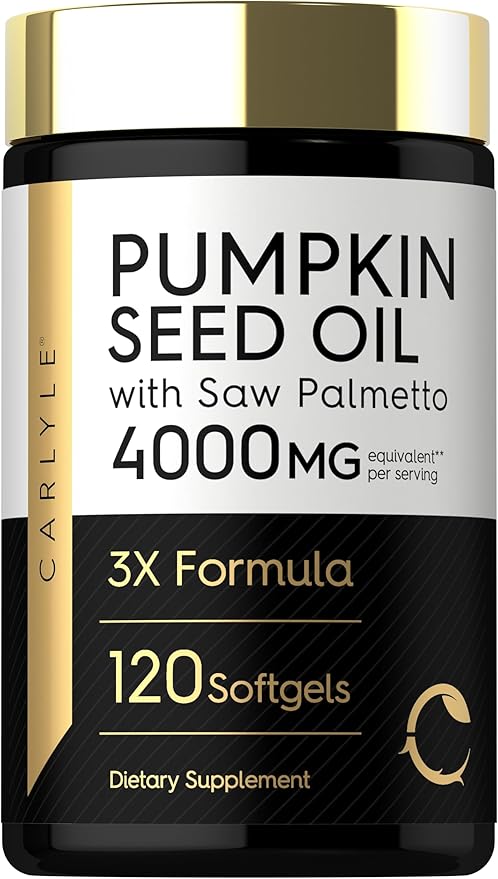 Carlyle Pumpkin Seed Oil with Saw Palmetto 4000 Mg | 120 Softgel Capsules | for Men & Women | 3X Formula with Biotin | Non-GMO, Gluten Free Supplement