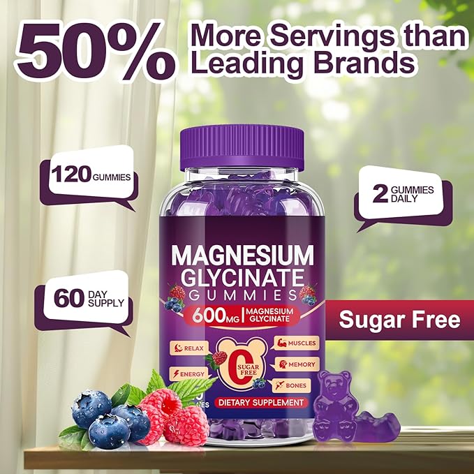 Magnesium Glycinate Gummies 600mg, Sugar Free Mix Berry