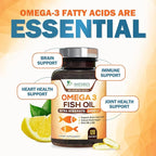 Omega 3 Fish Oil Supplements - 2400mg Fish Oil Per Serving - Triple Strength Omega-3 with EPA & DHA Fatty Acids - Natural Heart, Brain & Immune Support - Wild Caught, Bottled in USA - 120 Softgels