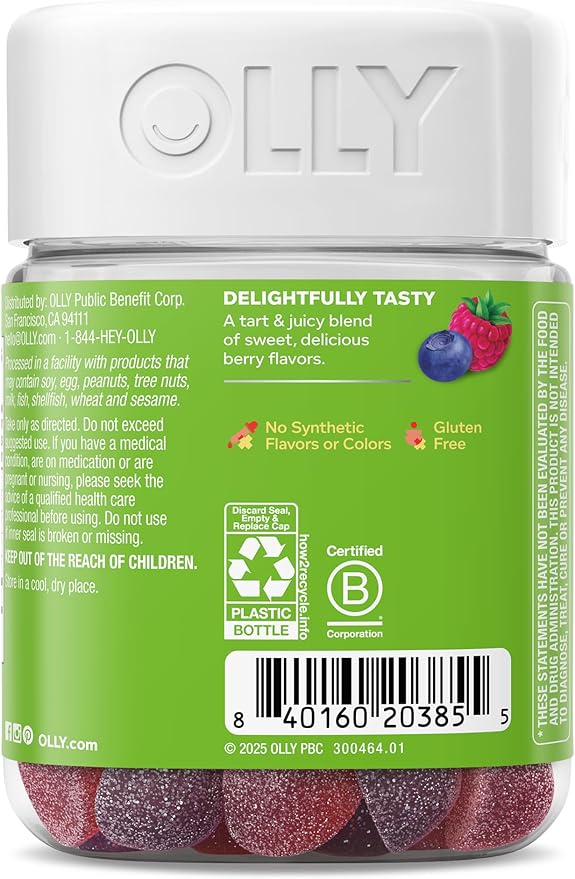 OLLY Kids Friendly Fiber Gummy, Digestion Support,* 3g Prebiotic Fiber FOS, Kids Chewable Supplement, Berry Brilliant Flavored, 25 Day Supply - 50 Count