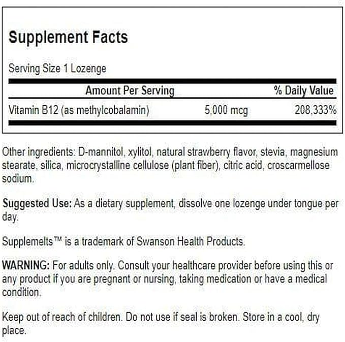 Swanson Supplemelts Sublingual Vitamin B-12 5 Milligrams 60 Tabs