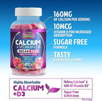 Calcium Supplement Gummies - Sugar Free Calcium Gummy with Vitamin D3 for Best Absorption - Supports Immune Health, Bones & Teeth - Nature's Calcium Chews for Women & Men - Berry Flavor - 120 Gummies