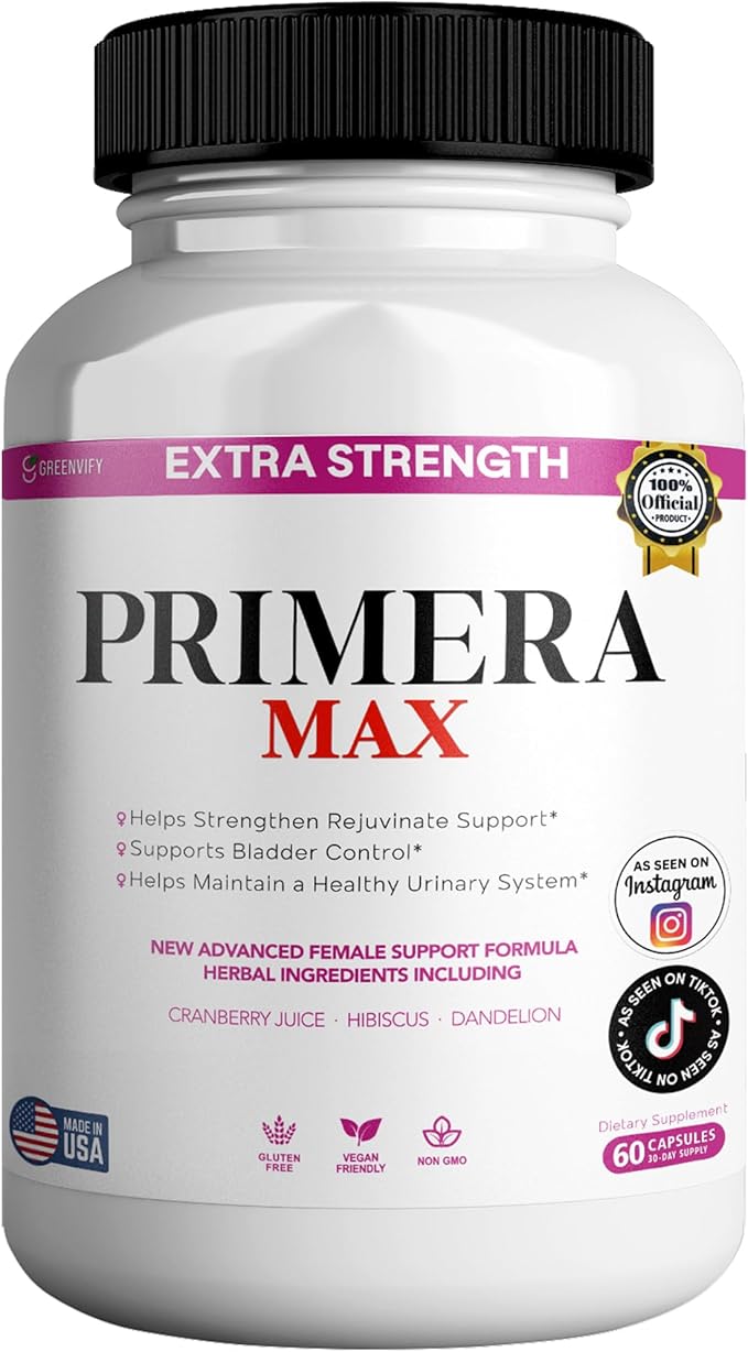 Primera Max Extra Strength Female Support, 60 Veggie Capsules, 1000mg D-Mannose with Cranberry, Hibiscus, Dandelion (1)