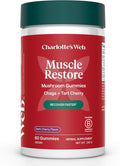 Charlotte's Web Muscle Restore Mushroom Gummies for Adults — Chaga & Tart Cherry Supplement for Muscle Recovery and Fatigue — Vegan, Kosher, Non-GMO (Dark Cherry Flavor, 30 Servings)