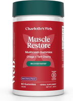 Charlotte's Web Muscle Restore Mushroom Gummies for Adults — Chaga & Tart Cherry Supplement for Muscle Recovery and Fatigue — Vegan, Kosher, Non-GMO (Dark Cherry Flavor, 30 Servings)