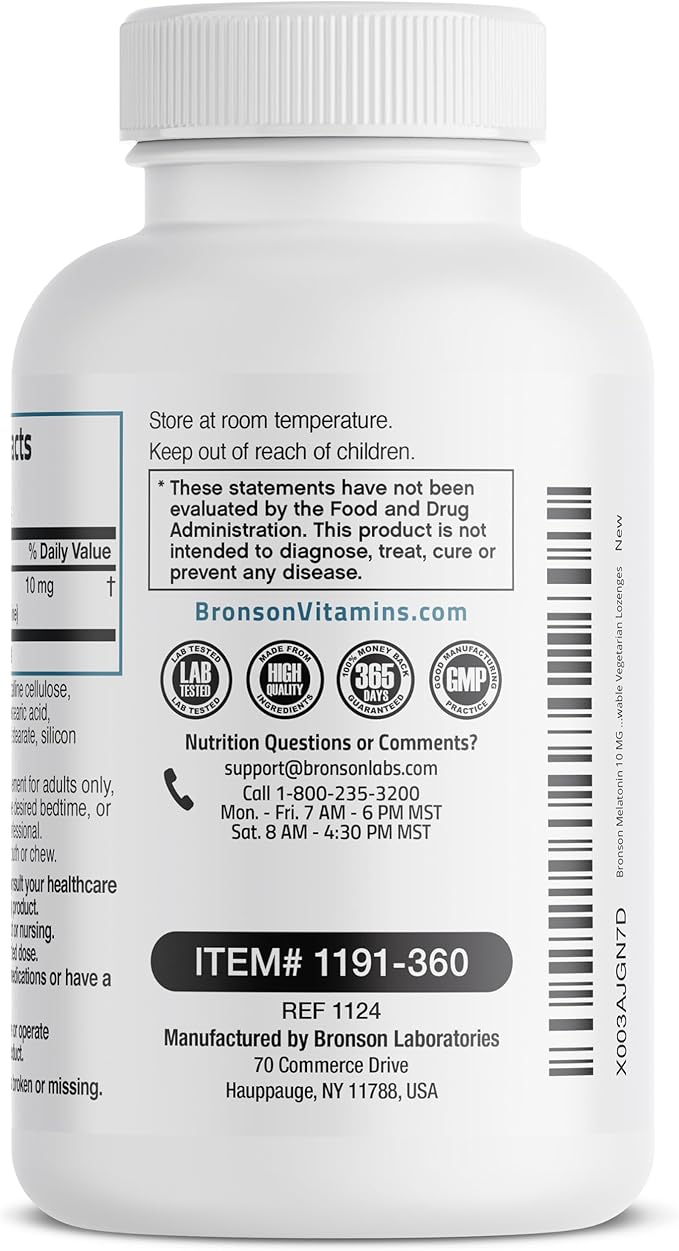 Bronson Melatonin 10 MG Fast Dissolve Peppermint Tablets, Promotes Relaxation, 360 Chewable Vegetarian Lozenges