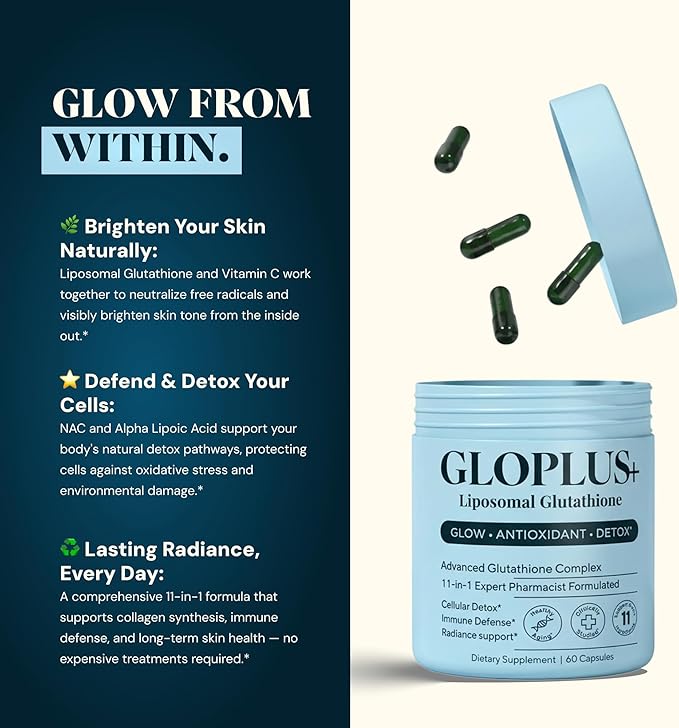 11-in-1 Liposomal Glutathione Supplement 1150mg - High Absorption Complex with Vitamin C, NAC & Resveratrol - Supports Skin Brightening, Detox, Immune & Liver Health - 60 Capsules