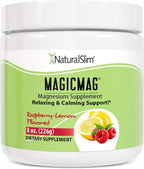 NaturalSlim MagicMag Magnesium Citrate Powder Drink for Relaxation, Stress, Constipation, Better Rest & Digestive Health, Magnesium Supplement for Women and Men, Raspberry Lemon 8oz