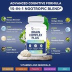 Brain Supplements for Memory & Focus - Nootropic with Bacopa Monnieri, Lion's Mane, Alpha GPC, Phosphatidylserine | Supports Mental Clarity & Cognitive Function | Vitamin B6 & B12-120 Capsules