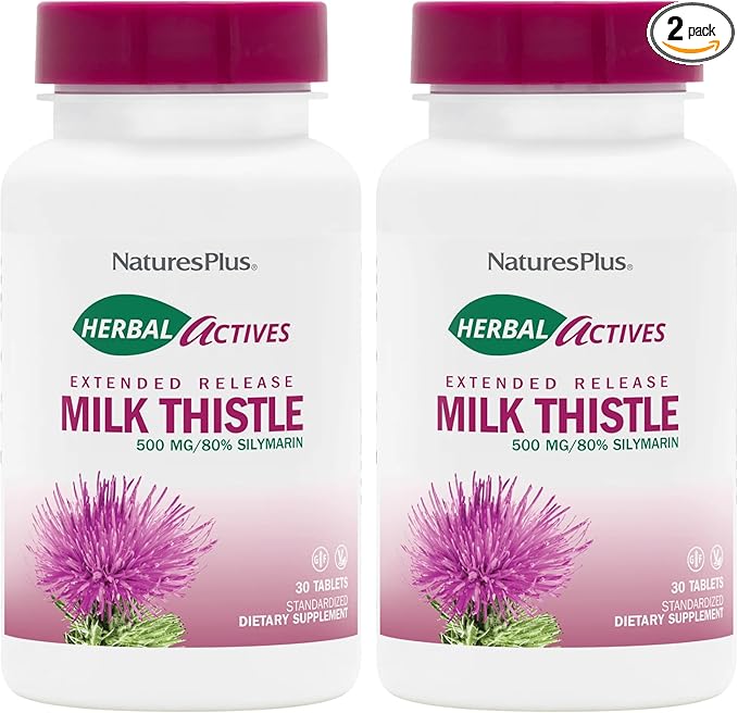 NaturesPlus Herbal Actives Milk Thistle, Extended Release - 30 Tablets, Pack of 2 - Vegetarian, Gluten Free - 60 Total Servings