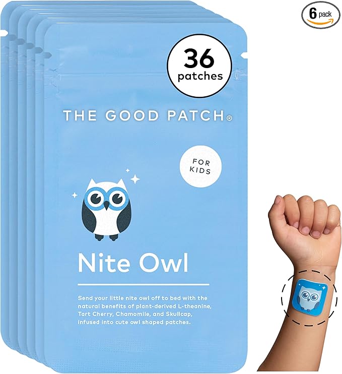 The Good Patch Nite Owl Patch, Natural Sleep Patch Support for Kid Bedtime with Tart Cherry, Chamomile, and Skullcap, Plant Powered, Sustained Release (36 Total Patches)